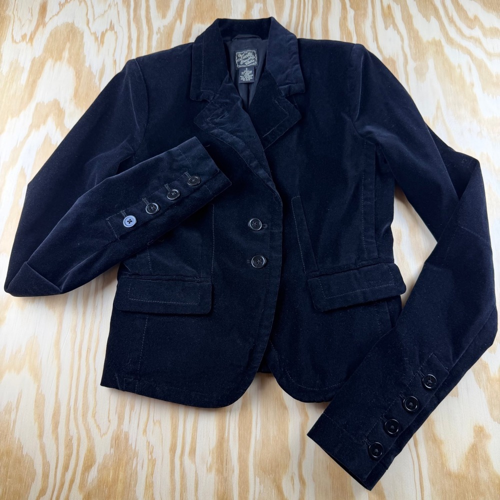 Lucky Brand Black Velvet Blazer Jacket Womens Small F82U010 Cotton Blend Stretch